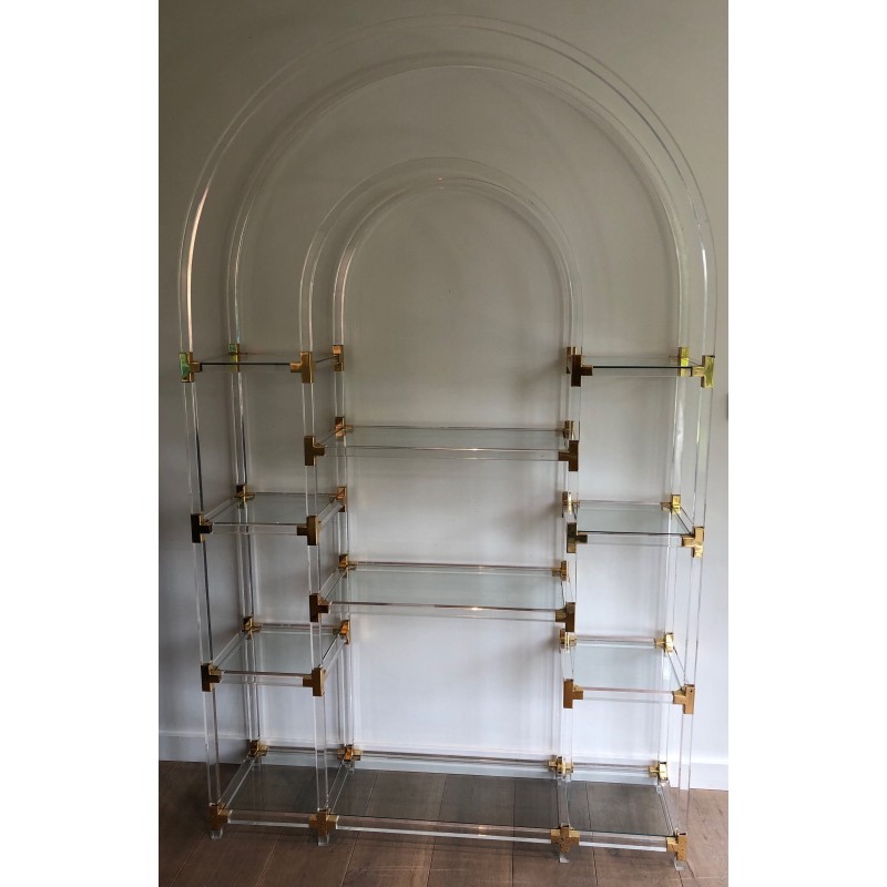Lucite, Gilded Metal and Glass Shelving Unit by Charles Hollis Jones, American Work, Circa 1970
