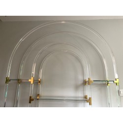 Étagère en Lucite, Métal Doré et Verre de Charles Hollis Jones, Travail Américain, Vers 1970