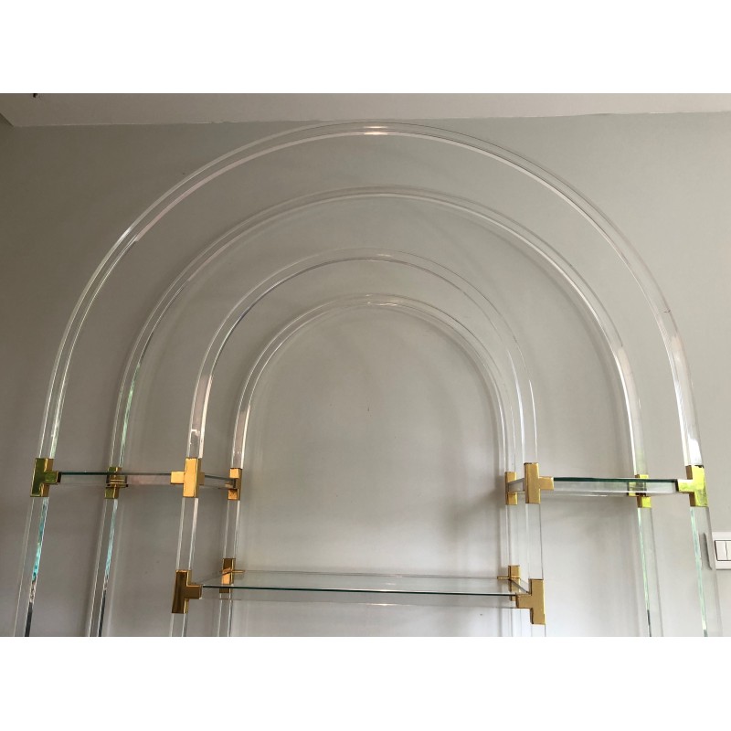 Étagère en Lucite, Métal Doré et Verre de Charles Hollis Jones, Travail Américain, Vers 1970