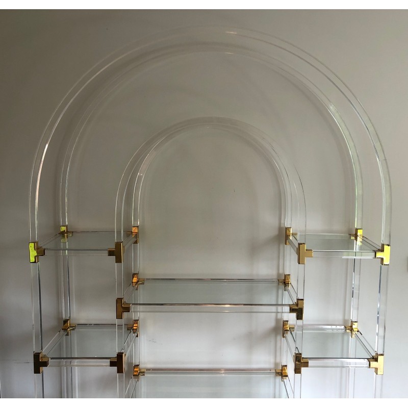 Étagère en Lucite, Métal Doré et Verre de Charles Hollis Jones, Travail Américain, Vers 1970
