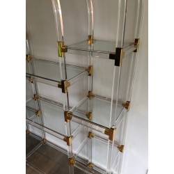 Étagère en Lucite, Métal Doré et Verre de Charles Hollis Jones, Travail Américain, Vers 1970