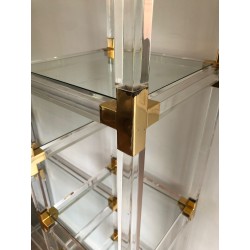 Étagère en Lucite, Métal Doré et Verre de Charles Hollis Jones, Travail Américain, Vers 1970