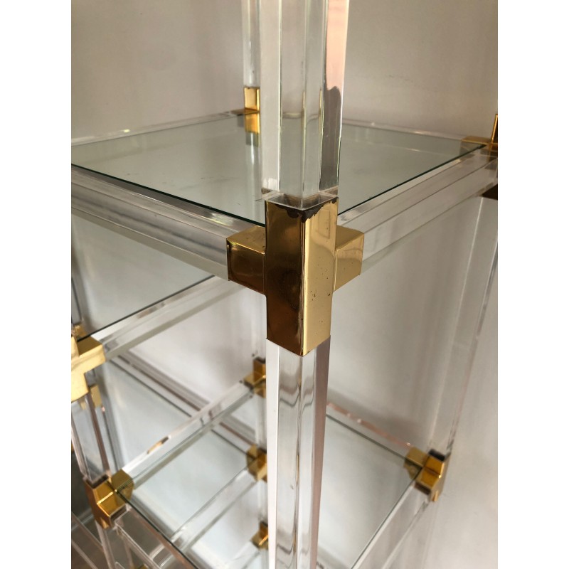 Étagère en Lucite, Métal Doré et Verre de Charles Hollis Jones, Travail Américain, Vers 1970