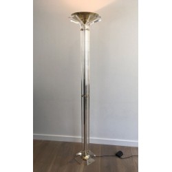 Rare Lampadaire en Laiton Doré et Plexiglass, Travail Italien, vers 1970 | Maison BARROIS