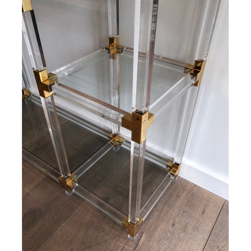Étagère en Lucite, Métal Doré et Verre de Charles Hollis Jones, Travail Américain, Vers 1970