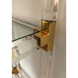 Étagère en Lucite, Métal Doré et Verre de Charles Hollis Jones, Travail Américain, Vers 1970