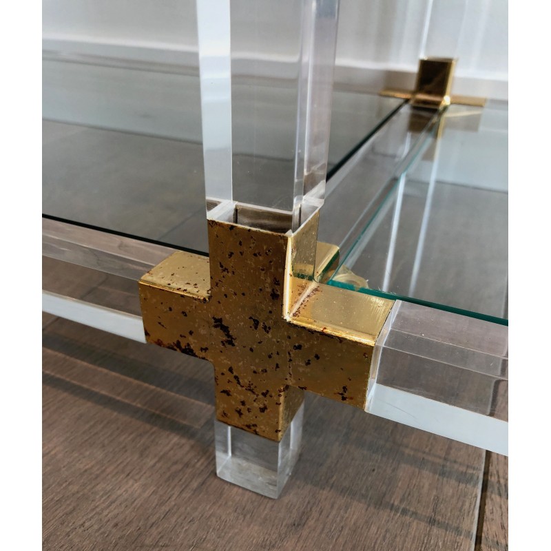Étagère en Lucite, Métal Doré et Verre de Charles Hollis Jones, Travail Américain, Vers 1970