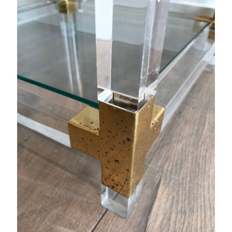 Étagère en Lucite, Métal Doré et Verre de Charles Hollis Jones, Travail Américain, Vers 1970