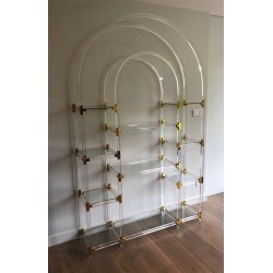 Lucite, Gilded Metal and Glass Shelving Unit by Charles Hollis Jones, American Work, Circa 1970