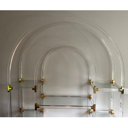 Étagère en Lucite, Métal Doré et Verre de Charles Hollis Jones, Travail Américain, Vers 1970