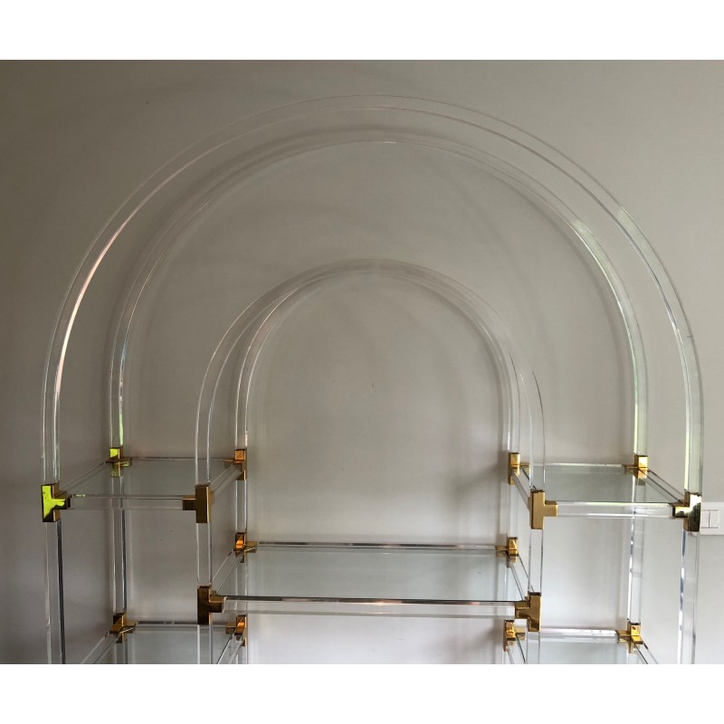 Étagère en Lucite, Métal Doré et Verre de Charles Hollis Jones, Travail Américain, Vers 1970