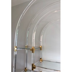 Étagère en Lucite, Métal Doré et Verre de Charles Hollis Jones, Travail Américain, Vers 1970
