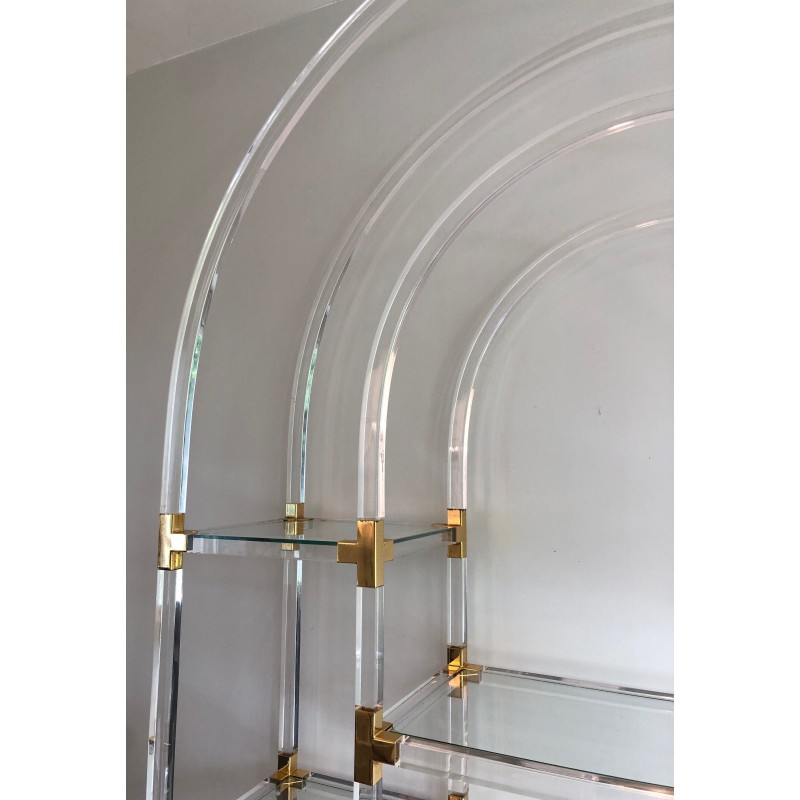 Étagère en Lucite, Métal Doré et Verre de Charles Hollis Jones, Travail Américain, Vers 1970