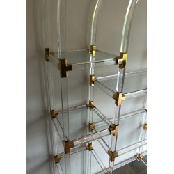 Étagère en Lucite, Métal Doré et Verre de Charles Hollis Jones, Travail Américain, Vers 1970