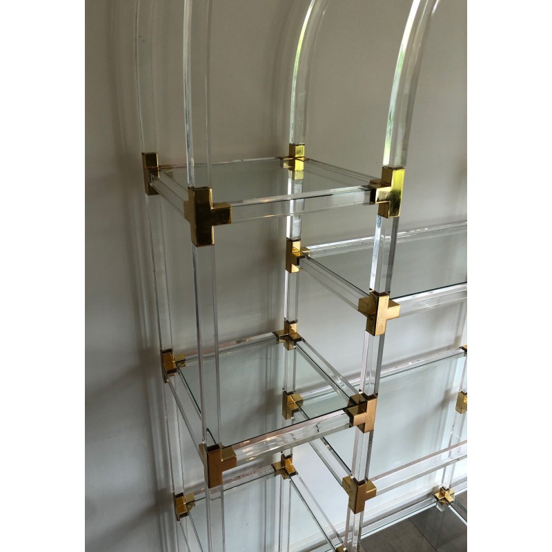 Étagère en Lucite, Métal Doré et Verre de Charles Hollis Jones, Travail Américain, Vers 1970