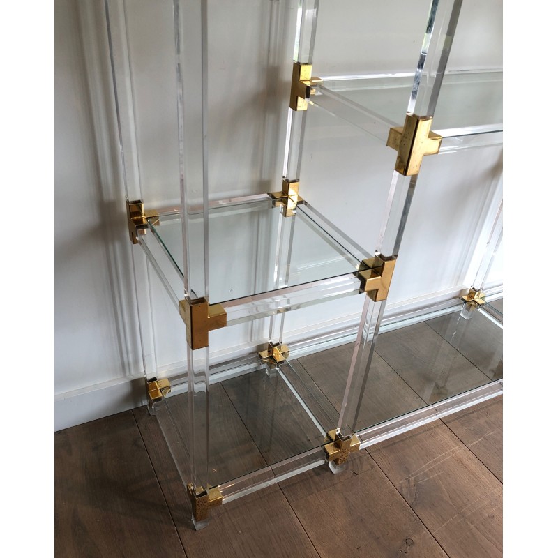 Étagère en Lucite, Métal Doré et Verre de Charles Hollis Jones, Travail Américain, Vers 1970