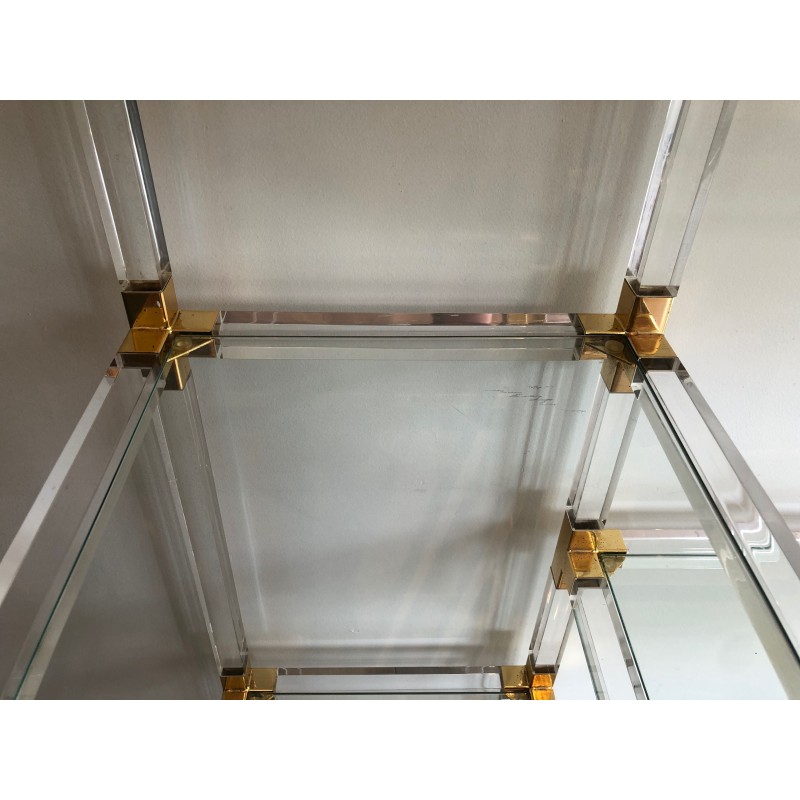 Lucite, Gilded Metal and Glass Shelving Unit by Charles Hollis Jones, American Work, Circa 1970