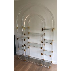 Étagère en Lucite, Métal Doré et Verre de Charles Hollis Jones, Travail Américain, Vers 1970