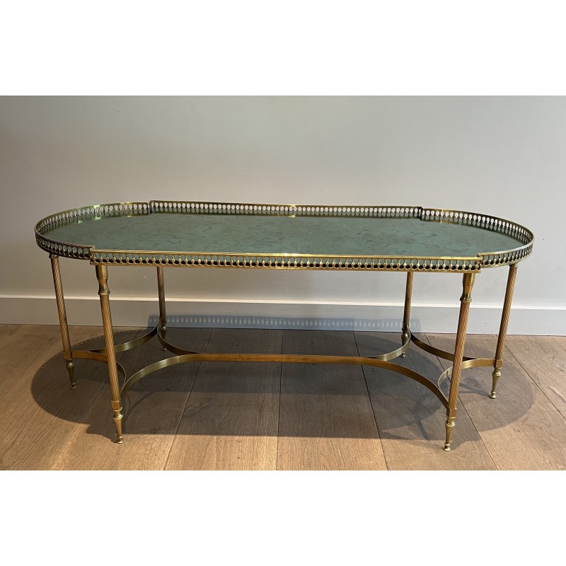 Neoclassical Brass Coffee Table with Églomisé Mirror Top, in the Manner of Maria Pergay, French Work, Circa 1940