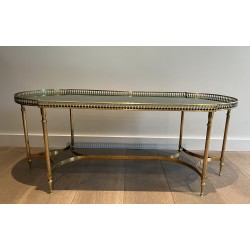 Neoclassical Brass Coffee Table with Églomisé Mirror Top, in the Manner of Maria Pergay, French Work, Circa 1940