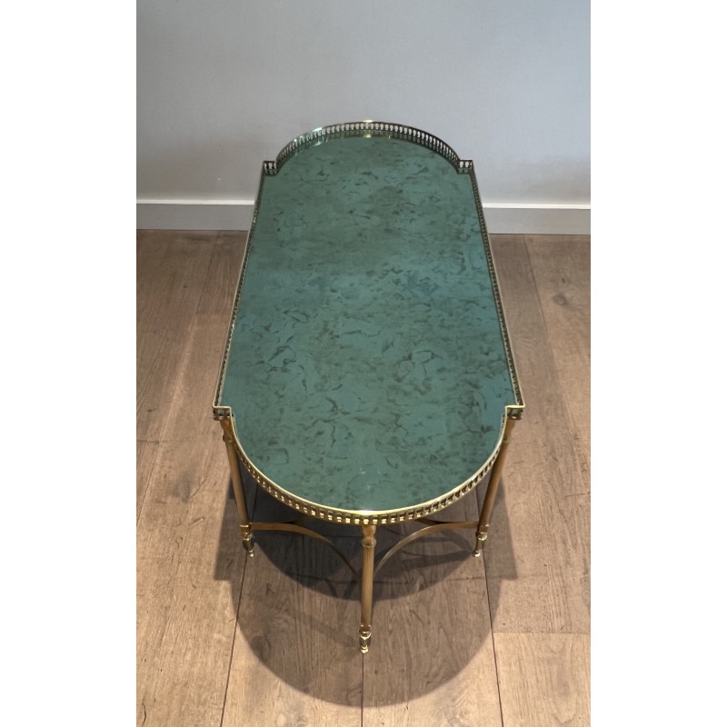 Neoclassical Brass Coffee Table with Églomisé Mirror Top, in the Manner of Maria Pergay, French Work, Circa 1940