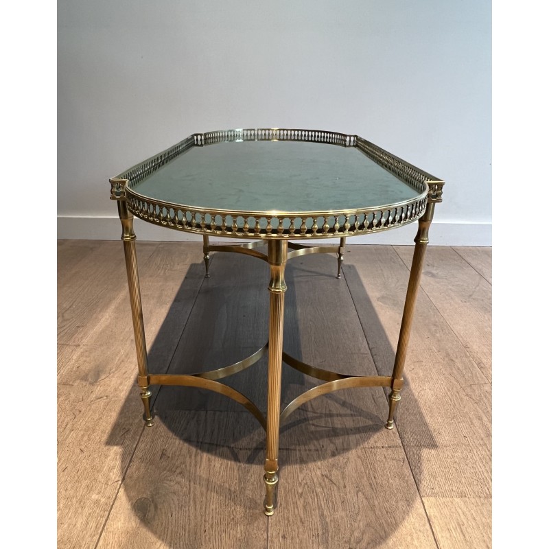 Neoclassical Brass Coffee Table with Églomisé Mirror Top, in the Manner of Maria Pergay, French Work, Circa 1940