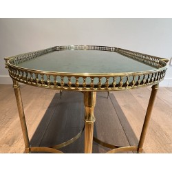 Table Basse Néoclassique en Laiton et Miroir Églomisé, dans le Goût de Maria Pergay, Travail Français, Vers 1940