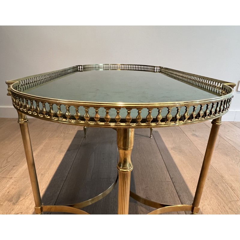 Neoclassical Brass Coffee Table with Églomisé Mirror Top, in the Manner of Maria Pergay, French Work, Circa 1940