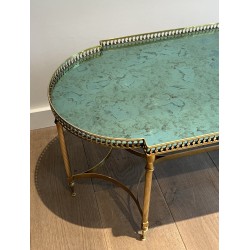 Neoclassical Brass Coffee Table with Églomisé Mirror Top, in the Manner of Maria Pergay, French Work, Circa 1940