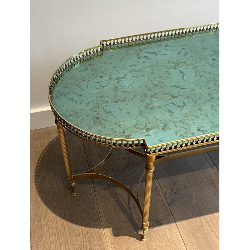 Neoclassical Brass Coffee Table with Églomisé Mirror Top, in the Manner of Maria Pergay, French Work, Circa 1940