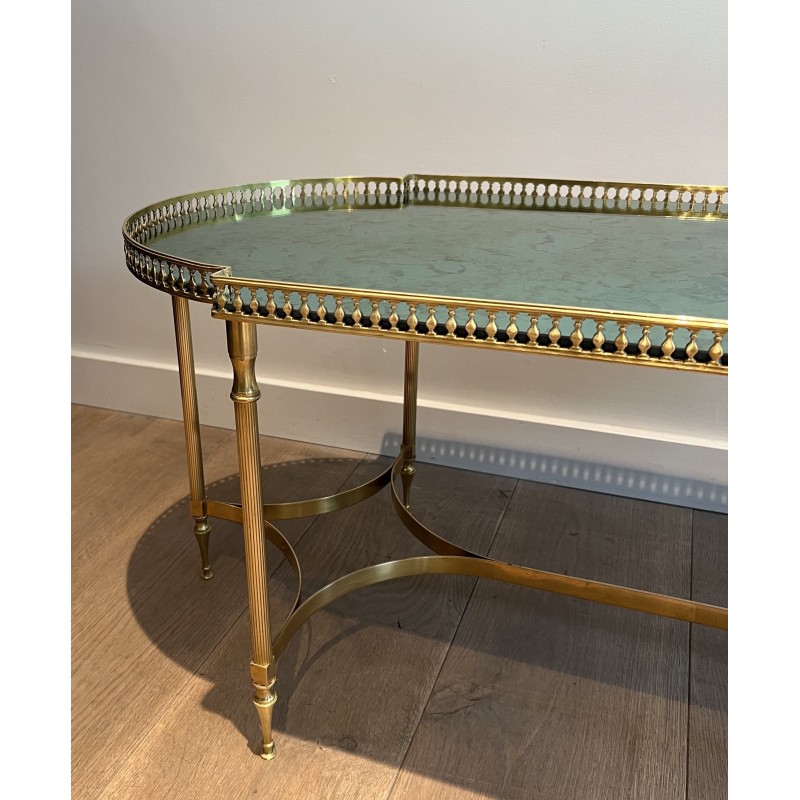 Neoclassical Brass Coffee Table with Églomisé Mirror Top, in the Manner of Maria Pergay, French Work, Circa 1940