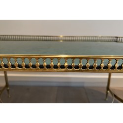 Neoclassical Brass Coffee Table with Églomisé Mirror Top, in the Manner of Maria Pergay, French Work, Circa 1940