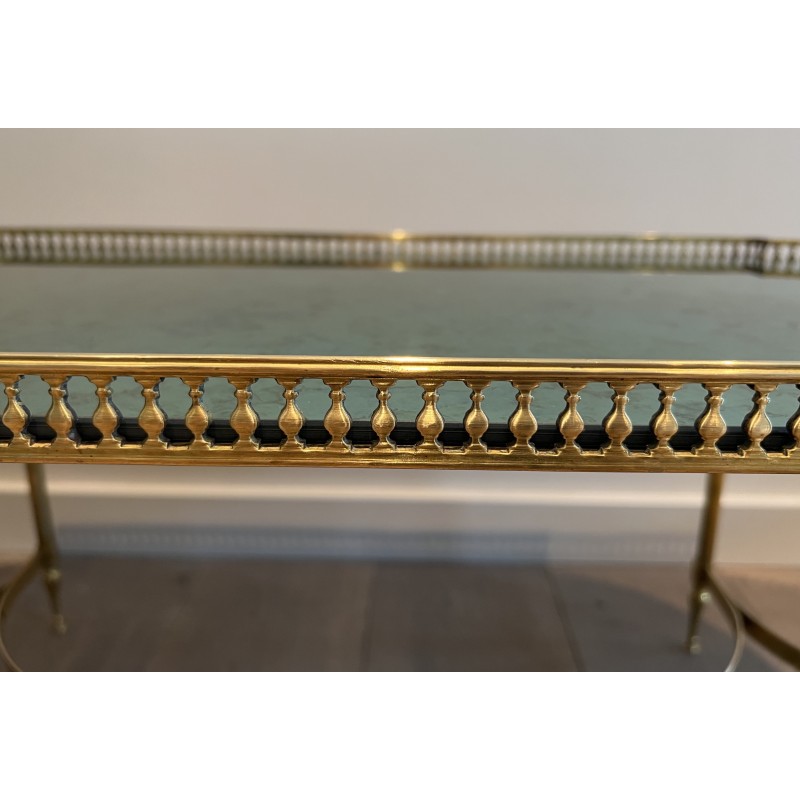 Neoclassical Brass Coffee Table with Églomisé Mirror Top, in the Manner of Maria Pergay, French Work, Circa 1940