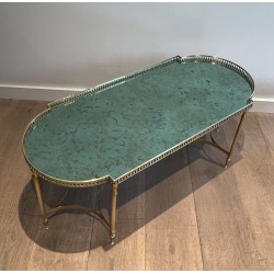 Table Basse Néoclassique en Laiton et Miroir Églomisé, dans le Goût de Maria Pergay, Travail Français, Vers 1940