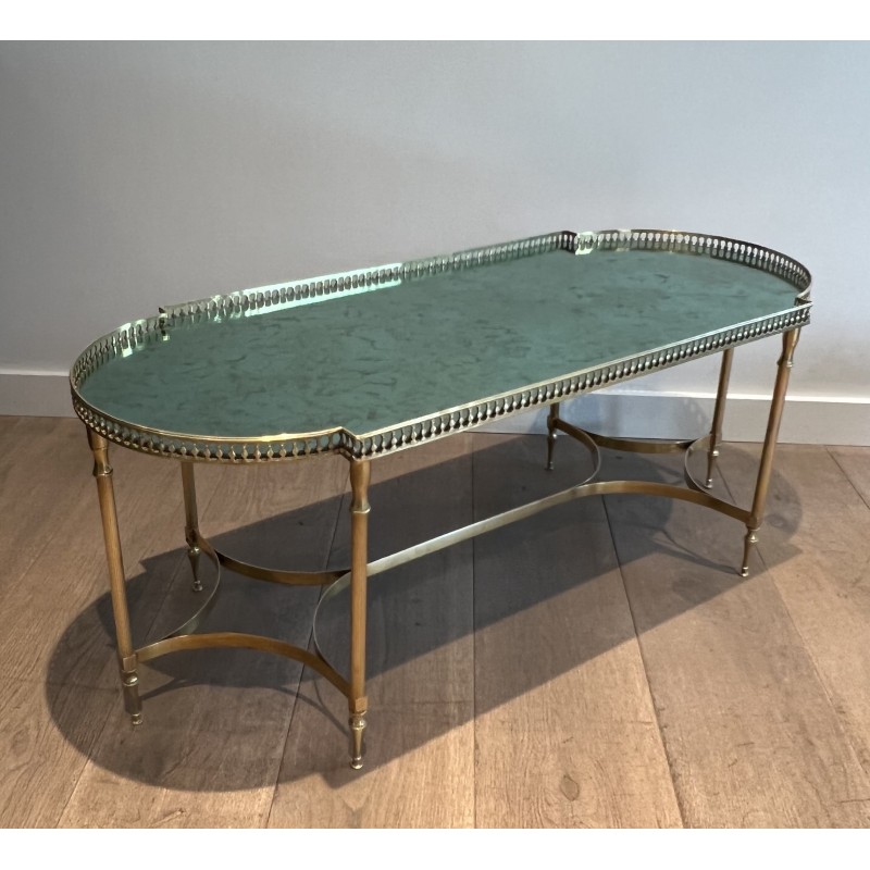 Neoclassical Brass Coffee Table with Églomisé Mirror Top, in the Manner of Maria Pergay, French Work, Circa 1940