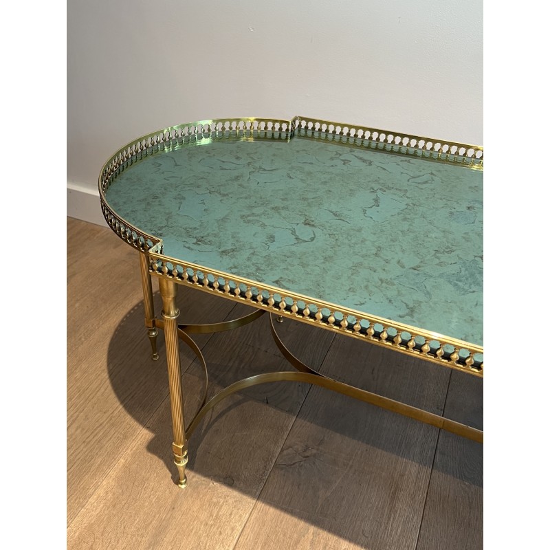 Table Basse Néoclassique en Laiton et Miroir Églomisé, dans le Goût de Maria Pergay, Travail Français, Vers 1940