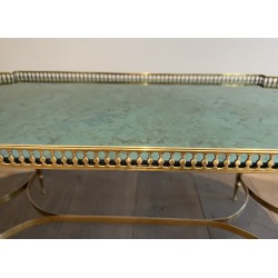 Table Basse Néoclassique en Laiton et Miroir Églomisé, dans le Goût de Maria Pergay, Travail Français, Vers 1940