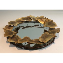 Round Brass Leaf Design Mirror, Canadian Work, Circa 1970