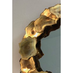 Miroir Rond Design à Feuilles de Laiton Stylisées, Travail Canadien, Vers 1970