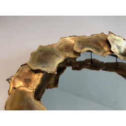 Round Brass Leaf Design Mirror, Canadian Work, Circa 1970