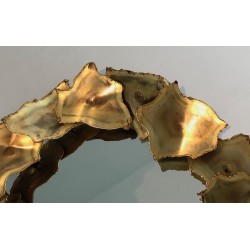 Round Brass Leaf Design Mirror, Canadian Work, Circa 1970