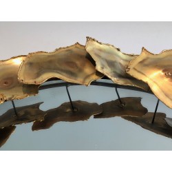 Miroir Rond Design à Feuilles de Laiton Stylisées, Travail Canadien, Vers 1970