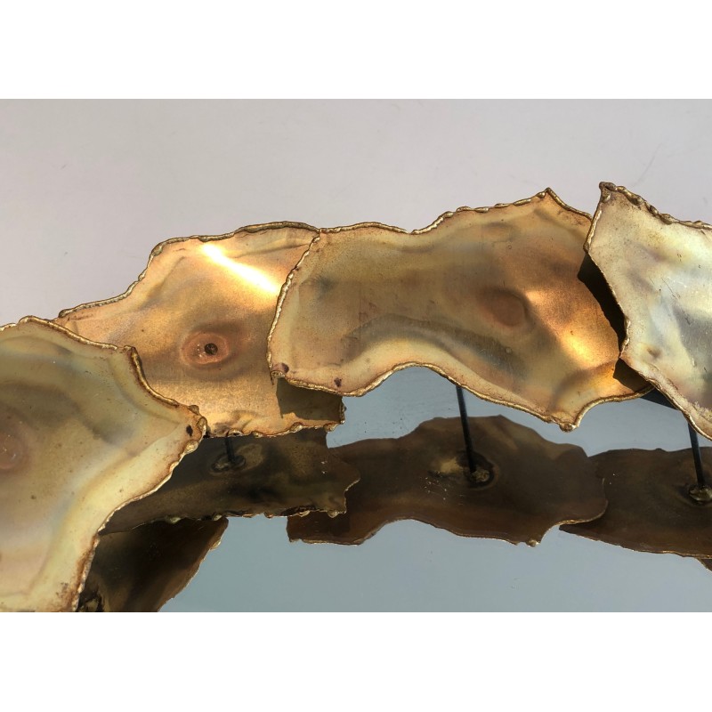 Round Brass Leaf Design Mirror, Canadian Work, Circa 1970