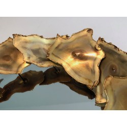 Miroir Rond Design à Feuilles de Laiton Stylisées, Travail Canadien, Vers 1970