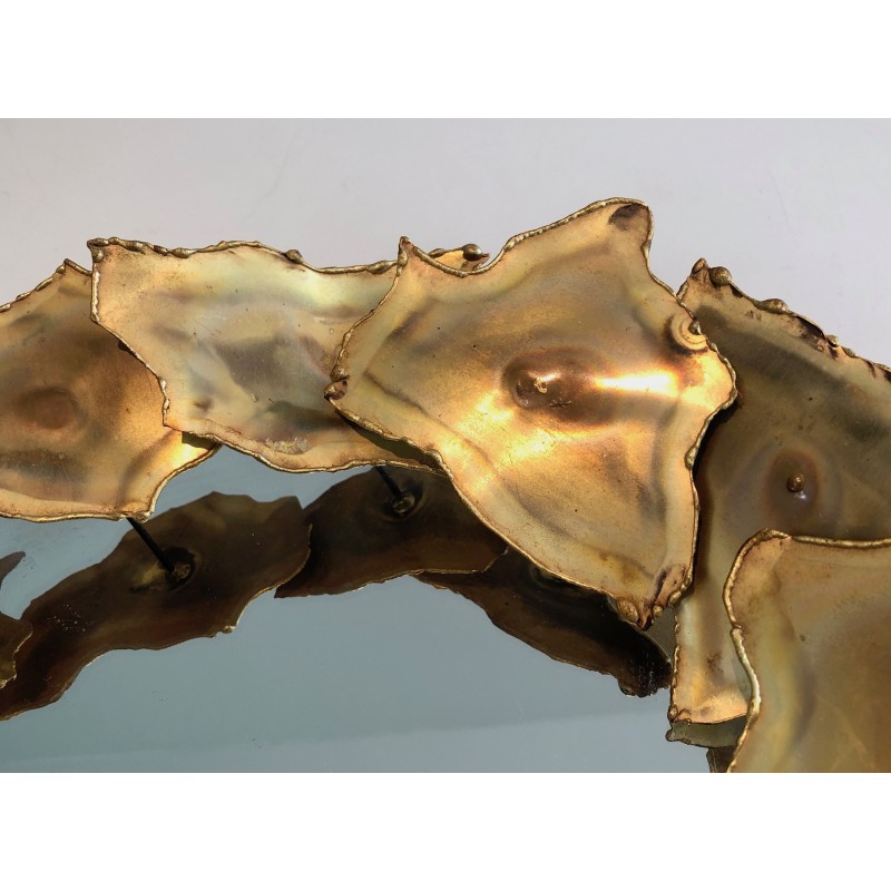 Round Brass Leaf Design Mirror, Canadian Work, Circa 1970