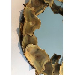 Miroir Rond Design à Feuilles de Laiton Stylisées, Travail Canadien, Vers 1970
