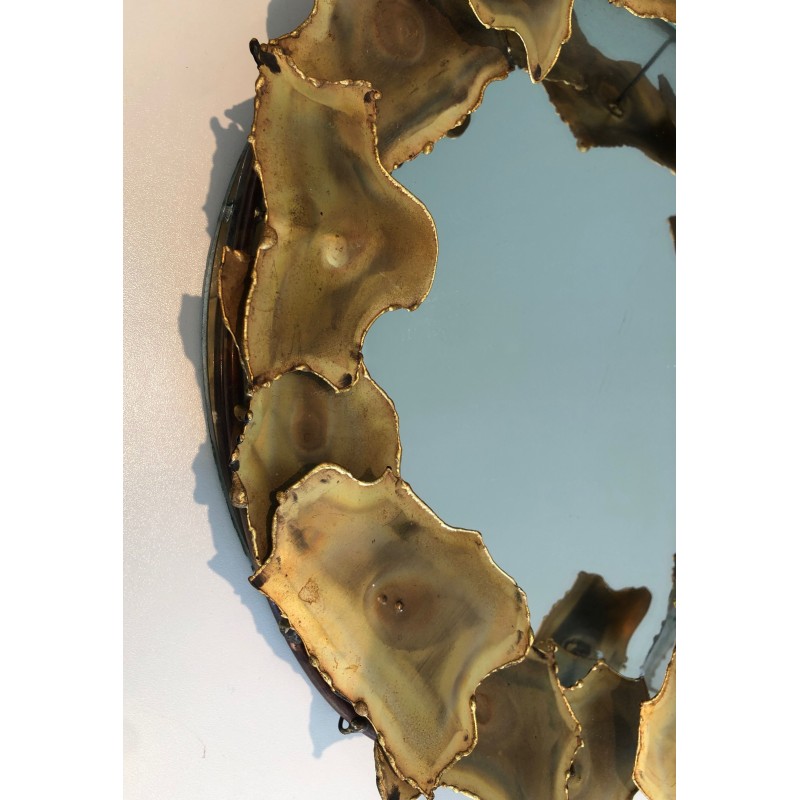 Round Brass Leaf Design Mirror, Canadian Work, Circa 1970