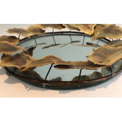 Round Brass Leaf Design Mirror, Canadian Work, Circa 1970