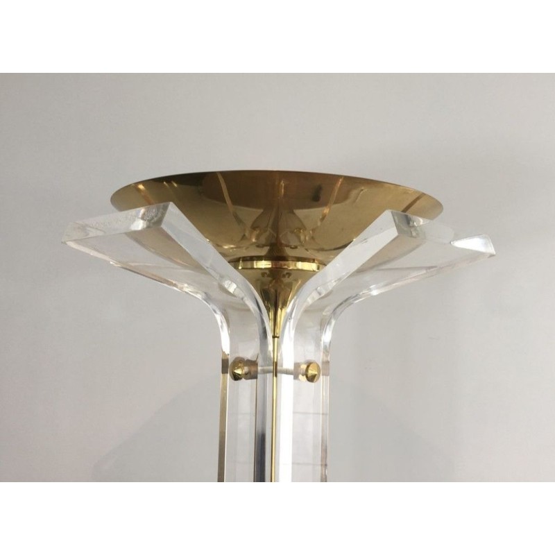 Rare Lampadaire en Laiton Doré et Plexiglass, Travail Italien, vers 1970 | Maison BARROIS