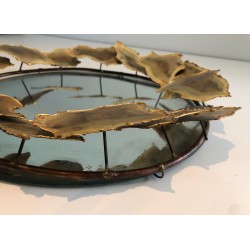 Round Brass Leaf Design Mirror, Canadian Work, Circa 1970